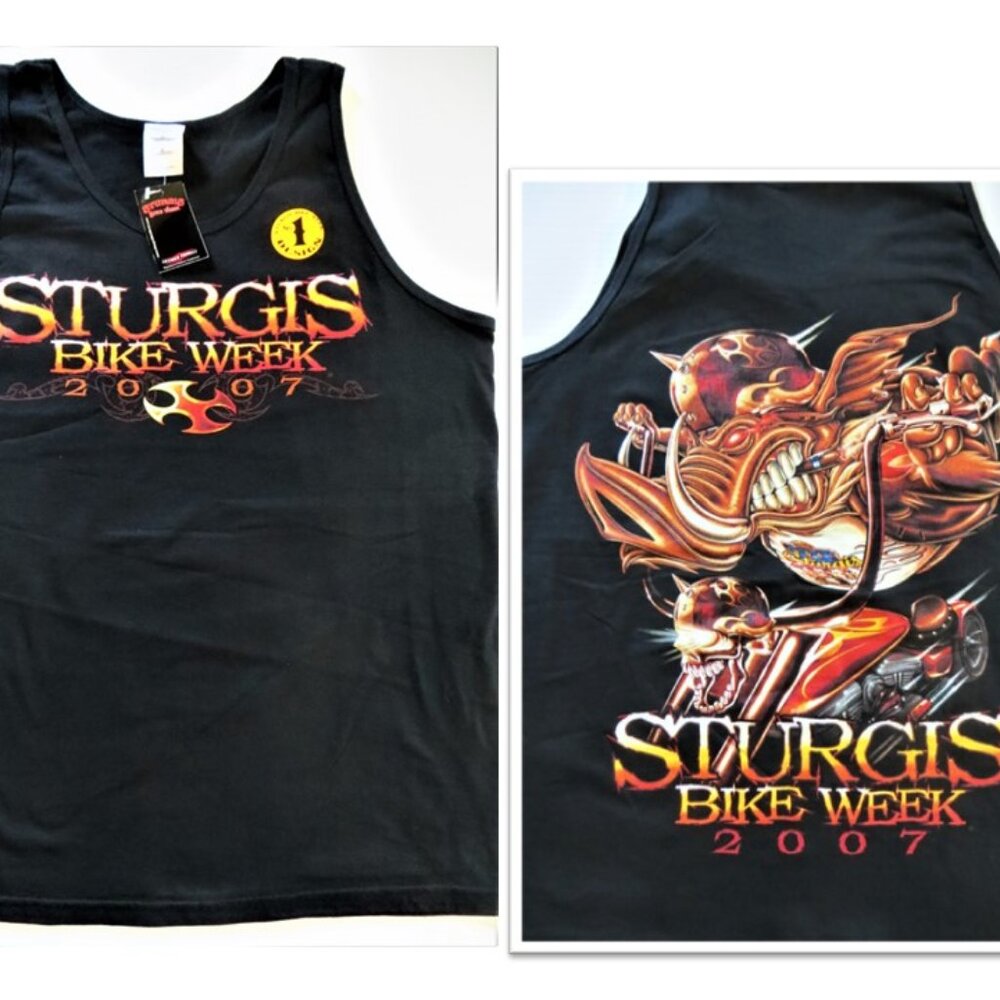 Deadstock Double-sided Sturgis 2007 Tank T Shirt, Black Hills Rally Skeleton NWT